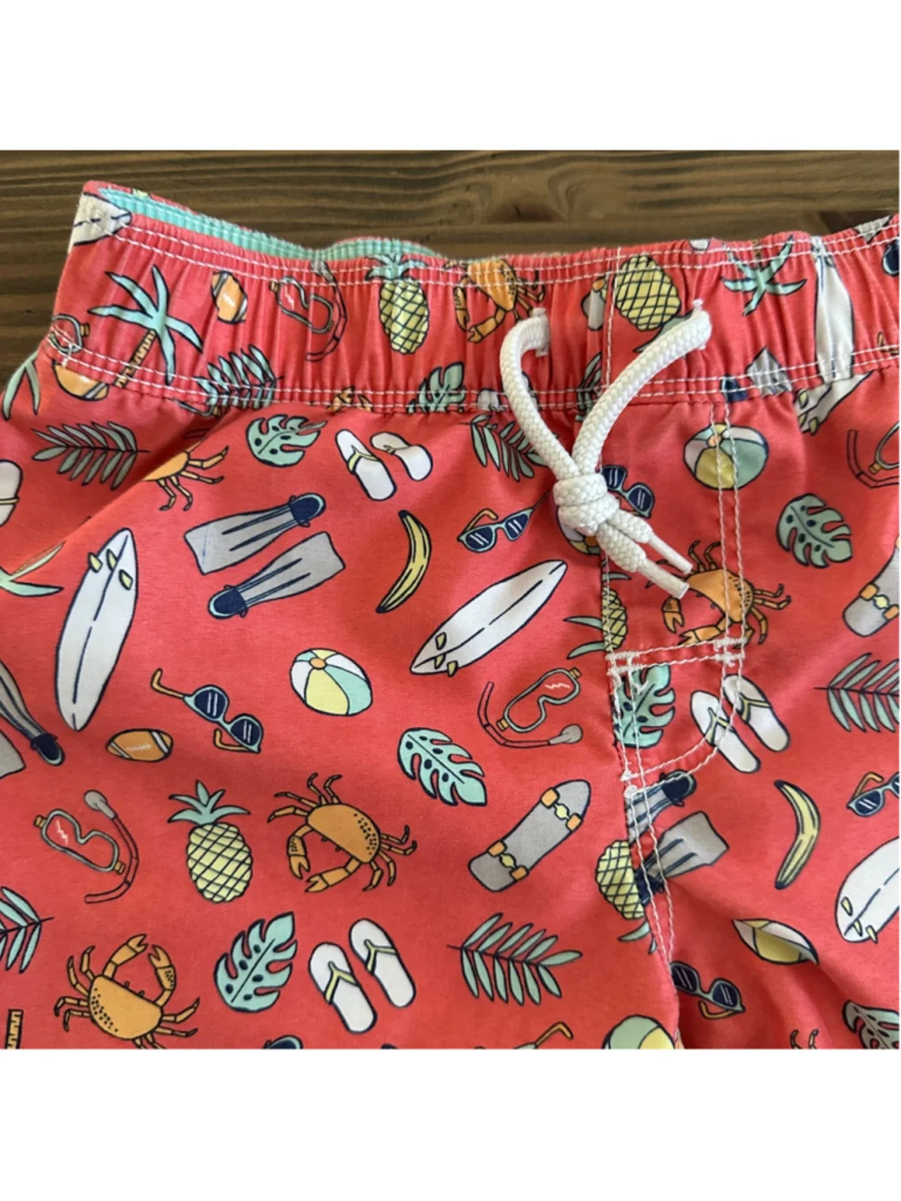 Boys Old Navy Swim Trunks 5T Red Tropical Beach Surfboard Crab Pineapple